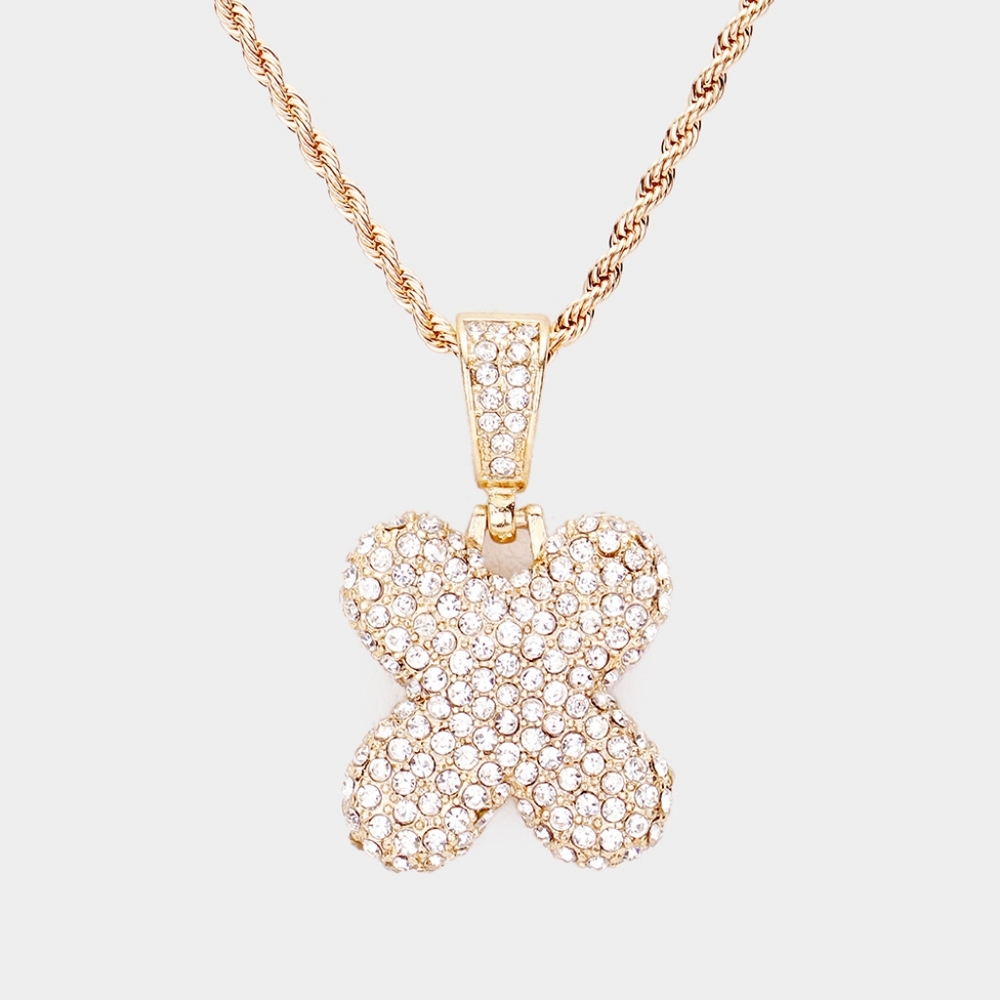 Gold Monogram "X" Bubble Crystal Initial Pendant Necklace